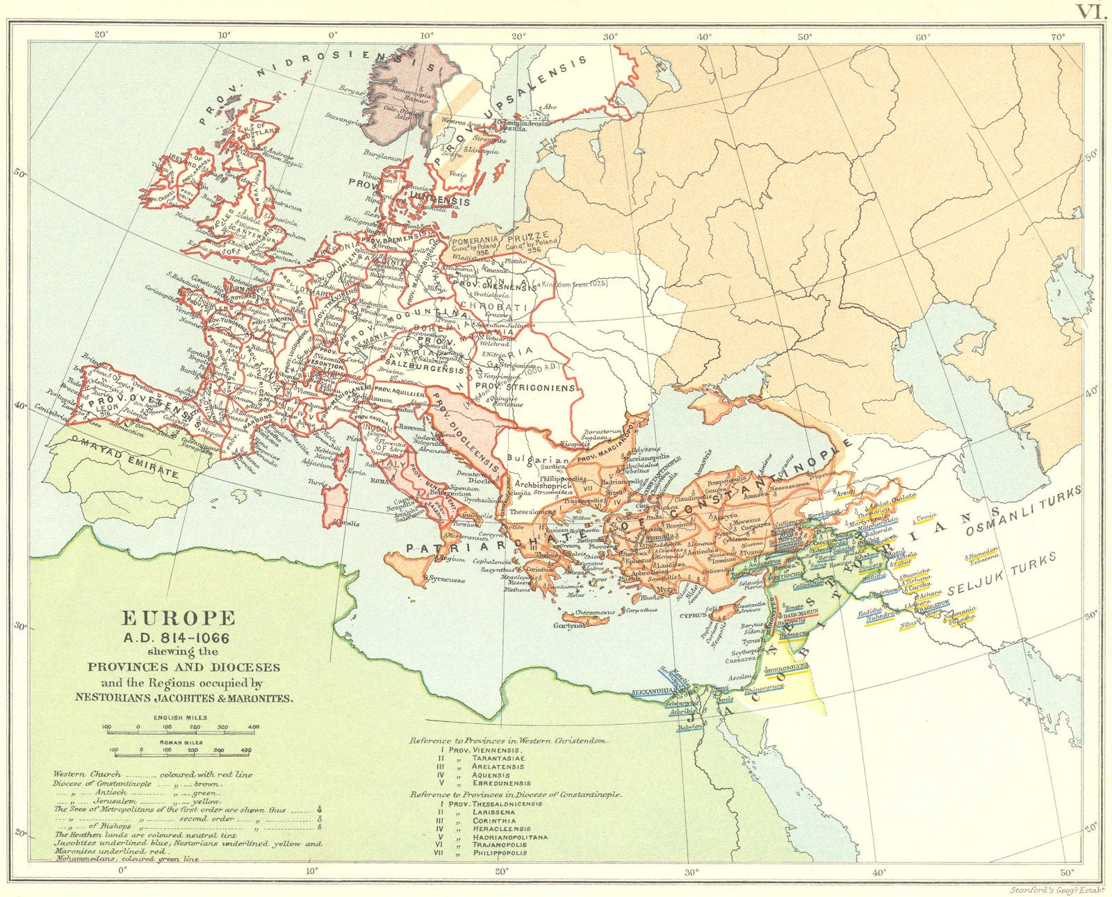 ECCLESIASTICAL EUROPE 814-1066AD. Province Diocese Nestorian Jacobite 1897 map